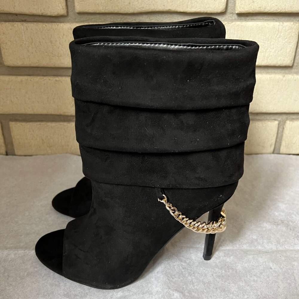 Guess GWADILEE2 Women's Black Suede Open Toe Stiletto Ankle Bootie, Size 7M
